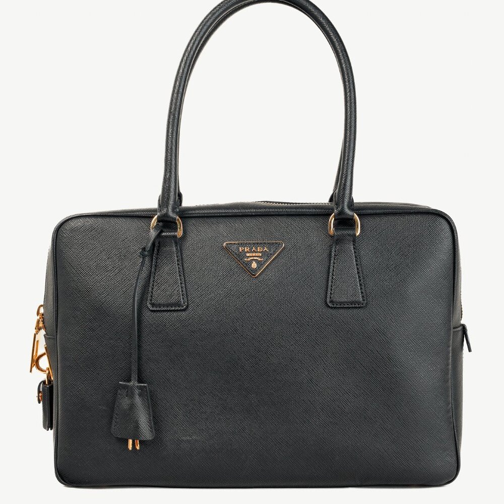 Prada Black Saffiano-Leather Top-Handle Briefcase